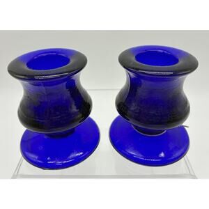 Cobalt 2.5" Footed Candlestick Holders - Set of 2 Vintage Heavy Glass